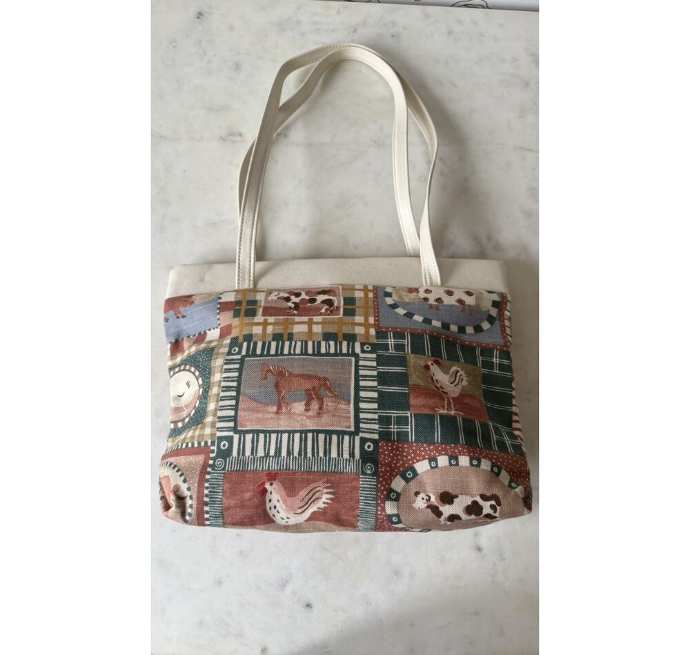 Farmhouse Patchwork Barn Horse Cow Chicken Country Cottagecore Tote Shoulder Bag